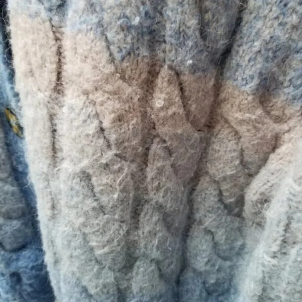 Zara Blue Pink Wool Blend Cable-Knit Button Up Sweater Cardigan L - Picture 14 of 14